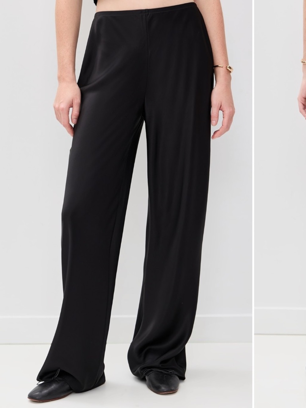 Satin Mid Rise Bias Pants - Black